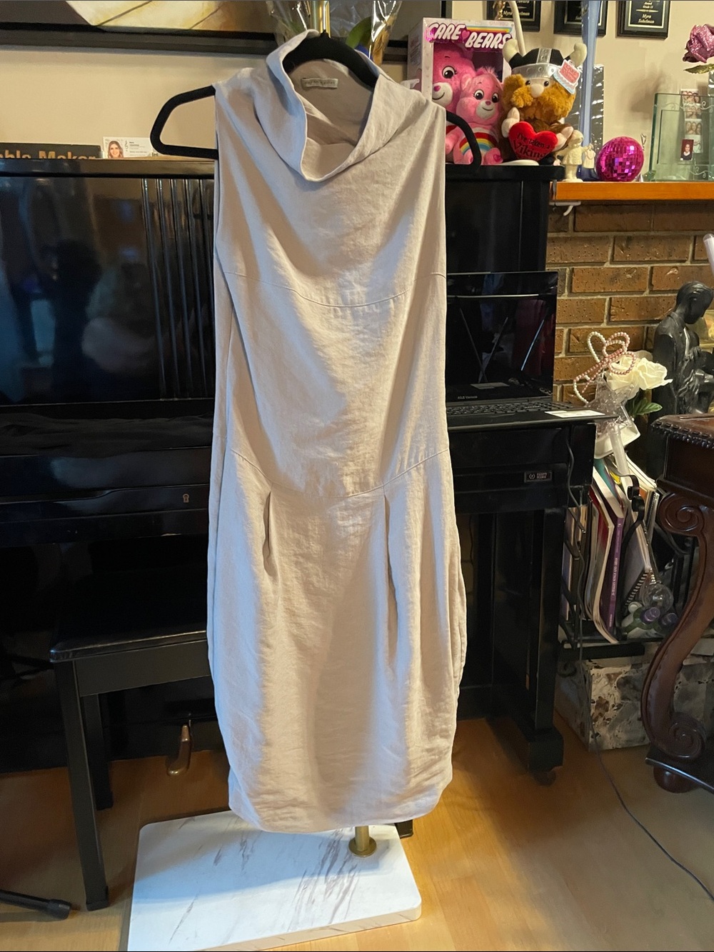 Sarah Pacini Sleeveless Cowl Midi Dress in Light Beige